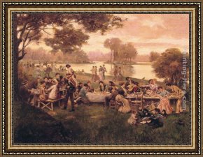 Carlo Brancaccio Framed Paintings - Luncheon on the grass by Carlo Brancaccio