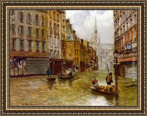 Flood Improvisation Framed Paintings - Street in Paris during Flood of 1910 by Carlo Brancaccio