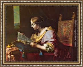 The Mystic Marriage of St. Catherine Framed Paintings - St Catherine Reading a Book by Carlo Dolci