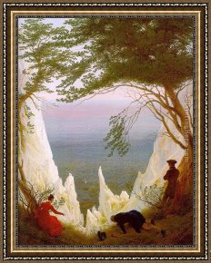 Friedrich Bamberger Framed Paintings - Chalk Cliffs on Rugen by Caspar David Friedrich