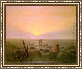 Rising Framed Paintings - Moon rising over Sea by Caspar David Friedrich