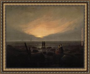Friedrich Bamberger Framed Paintings - Moonrise by the Sea by Caspar David Friedrich