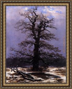 Friedrich Bamberger Framed Paintings - Oak in the Snow by Caspar David Friedrich