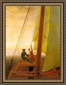 Ships Running Aground in a Storm Framed Paintings - On board a Sailing Ship by Caspar David Friedrich