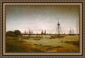 Port of Valencia Framed Paintings - Port by Moonlight by Caspar David Friedrich