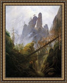 Rocky Coast Framed Paintings - Rocky Ravine by Caspar David Friedrich