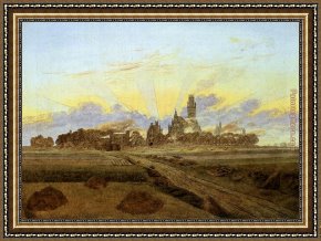 Friedrich Bamberger Framed Paintings - Sunrise near Neubrandenburg by Caspar David Friedrich