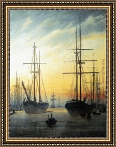 A View of The Forum Framed Paintings - View of a Harbour by Caspar David Friedrich