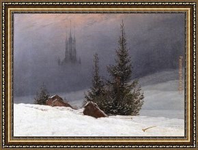 Early Winter in The Sierra Nevada Framed Paintings - Winter Landscape with Church by Caspar David Friedrich
