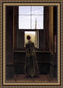 Friedrich Bamberger Framed Paintings - Woman at a Window by Caspar David Friedrich