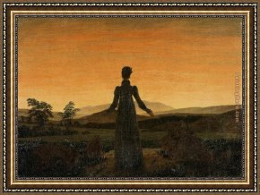 Rising Framed Paintings - Woman before the Rising Sun by Caspar David Friedrich