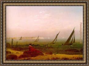 Friedrich Bamberger Framed Paintings - Woman on the Beach of Rugen by Caspar David Friedrich