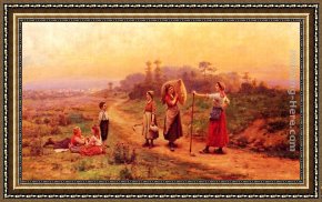 Meeting Framed Paintings - A Meeting On A Country Path by Cesar Pattein