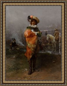 Cesare Framed Paintings - A Gentleman in a Cloak by Cesare-Auguste Detti
