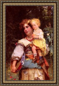 Cesare Framed Paintings - Gypsy Woman and Child by Cesare-Auguste Detti