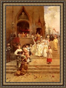 Cesare Framed Paintings - The Confirmation Procession by Cesare-Auguste Detti