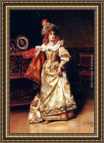 Cesare Framed Paintings - Waiting For Her Escort by Cesare-Auguste Detti