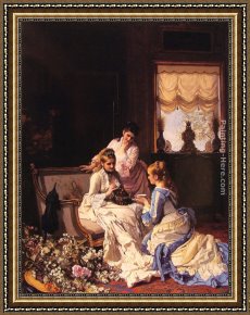 Arrival Framed Paintings - Spring's New Arrivals by Charles Baugniet