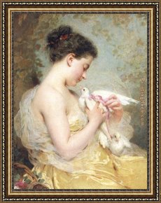 Sleeping Beauty Framed Paintings - A Beauty with Doves by Charles Chaplin