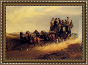 Open Framed Paintings - The Bath to London Coach on the Open Road by Charles Cooper Henderson