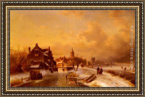 A Farmyard Scene in Winter Framed Paintings - Winter and Summer Canal Scenes A Pair of Paintings (Pic 1) by Charles Henri Joseph Leickert