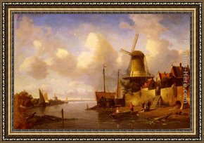 A Farmyard Scene in Winter Framed Paintings - Winter and Summer Canal Scenes A Pair of Paintings (Pic 2) by Charles Henri Joseph Leickert