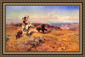 Group of Horses Framed Paintings - Horse of the Hunter by Charles Marion Russell