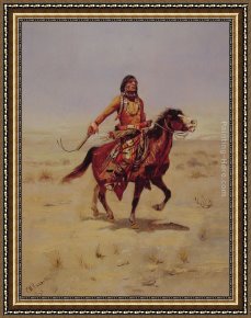 Riders Framed Paintings - Indian Rider by Charles Marion Russell