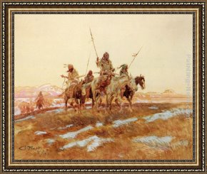 A Hunting Morn Framed Paintings - Piegan Hunting Party by Charles Marion Russell