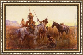 Western Trail - The Rockies Framed Paintings - The Lost Trail by Charles Marion Russell
