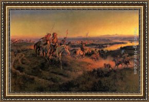 Salute Framed Paintings - The Salute of the Robe Trade by Charles Marion Russell