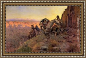 The Death of Demosthenes Framed Paintings - When Shadows Hint Death by Charles Marion Russell