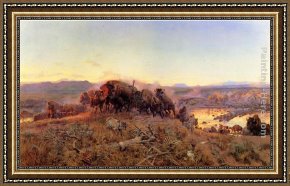 One of Their Gods Framed Paintings - When the Land Belonged to God by Charles Marion Russell