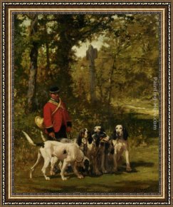 Western Trail - The Rockies Framed Paintings - A Huntmaster on a Forest Trail by Charles Olivier De Penne