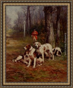 A Hunting Morn Framed Paintings - Hunting Dogs At Rest by Charles Olivier De Penne
