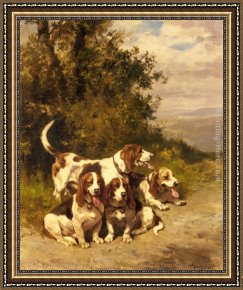A Hunting Morn Framed Paintings - Hunting Dogs on a Forest Path by Charles Olivier De Penne