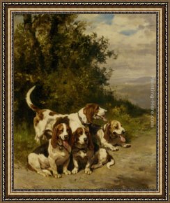 A Hunting Morn Framed Paintings - Hunting with Dogs on a Forest Path by Charles Olivier De Penne