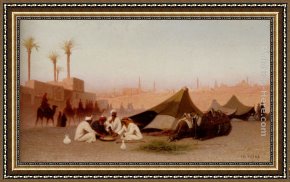 The Encampment Framed Paintings - A late afternoon meal at an encampment, Cairo by Charles Theodore Frere