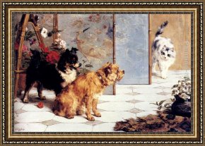 Eycken Framed Paintings - Playful Friends by Charles van den Eycken