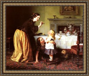 Breakfast Framed Paintings - Breakfast Time - Morning Games by Charles West Cope