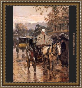 Rue De Louvre Framed Paintings - Fiacre Rue Bonaparte by childe hassam