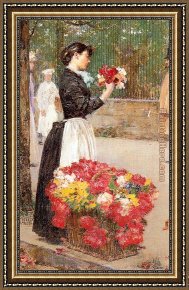 Waterhouse Gather Flower Girls Framed Paintings - Flower Girl by childe hassam