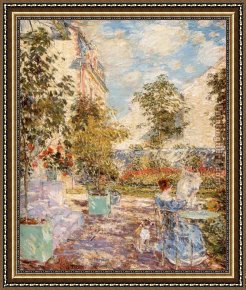 French Framed Paintings - In a French Garden by childe hassam