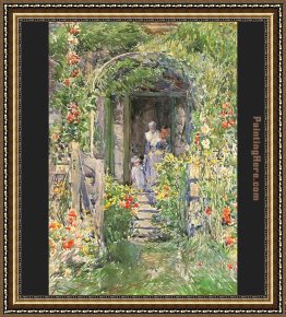 Isle of Sky Framed Paintings - Isles of Shoals Garden by childe hassam