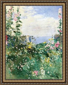 Isle of Sky Framed Paintings - Isles of Shoals Garden, Appledore by childe hassam