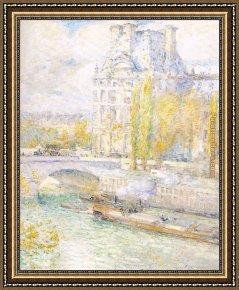 A Little Prince Likely in Time to Bless a Royal Throne Framed Paintings - Le Louvre et le Pont Royal by childe hassam