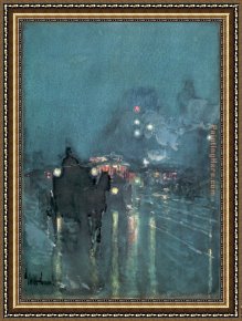 Arabs Crossing The Desert Framed Paintings - Nocturne Railway Crossing Chicago by childe hassam