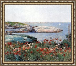 Mountain Poppies III Framed Paintings - Poppies Isles of Shoals by childe hassam