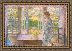The Goldfish Window Framed Paintings - The Goldfish Window by childe hassam