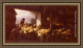 Feeding Framed Paintings - Feeding The Sheep by Christian Friedrich Mali